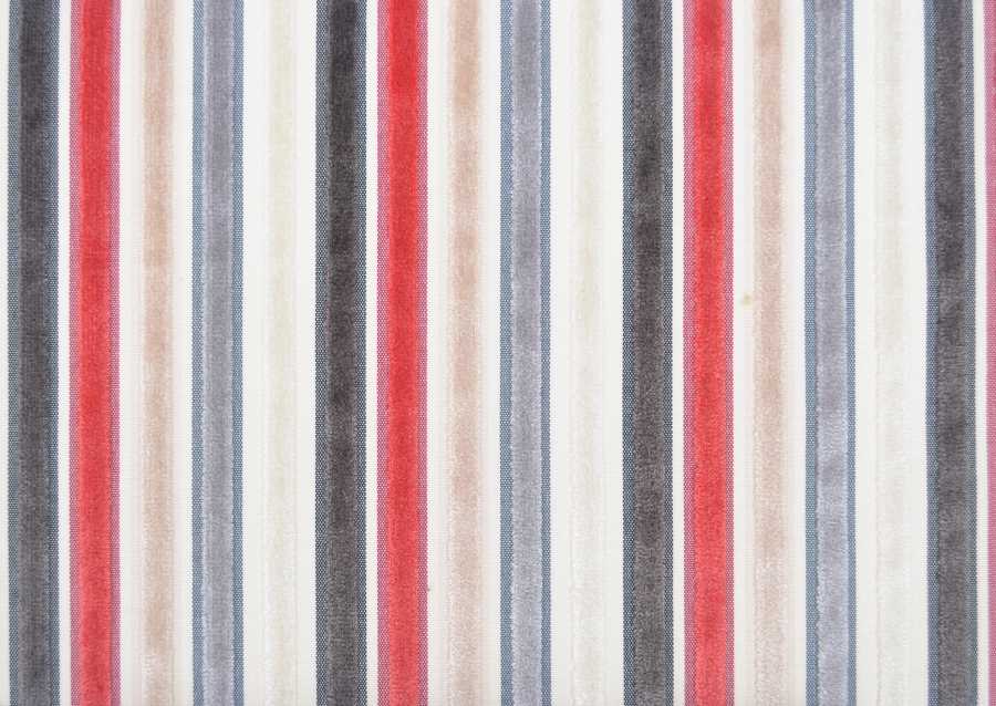 Pisa Stripe Velvet in Charcoal, Silver, Mink, Cream & Red
