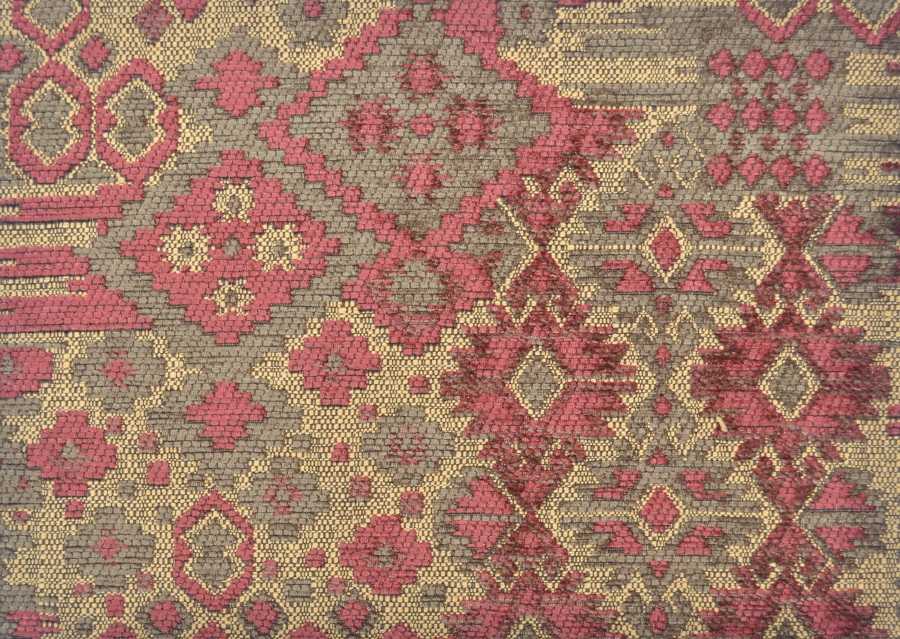 Rigoletto Kilim Chenille in Olive, Bordeaux & Straw