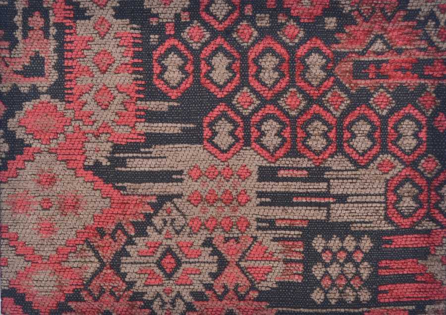 Rigoletto Kilim Chenille in Red, Charcoal & Cream 