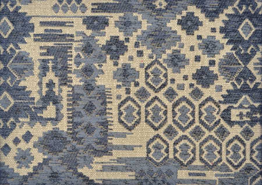 Rigoletto Kilim Chenille in Gunmetal, Steel Blue & Cream 